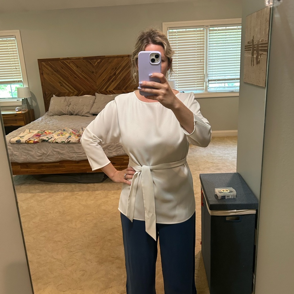 Club Monaco off white tunic blouse with attached wrap around sash, small